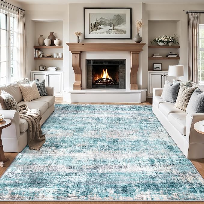 6x9 Area Rugs for Living Room - Washable Rug Modern Abstract Soft Large Neutral Non-Slip Carpet Indoor Floor Thin Carpets for Bedroom Dining Room Farmhouse Nursery Home Office Green-CubbioJoy