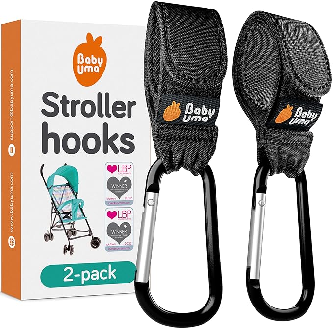 Baby Uma Stroller Hooks for Bags (2 Pack) - Universal Stroller Clips and Hooks, Non-Slip with One-Hand Opening, 11 lb Weight Capacity, Baby Travel Essential-CubbioJoy