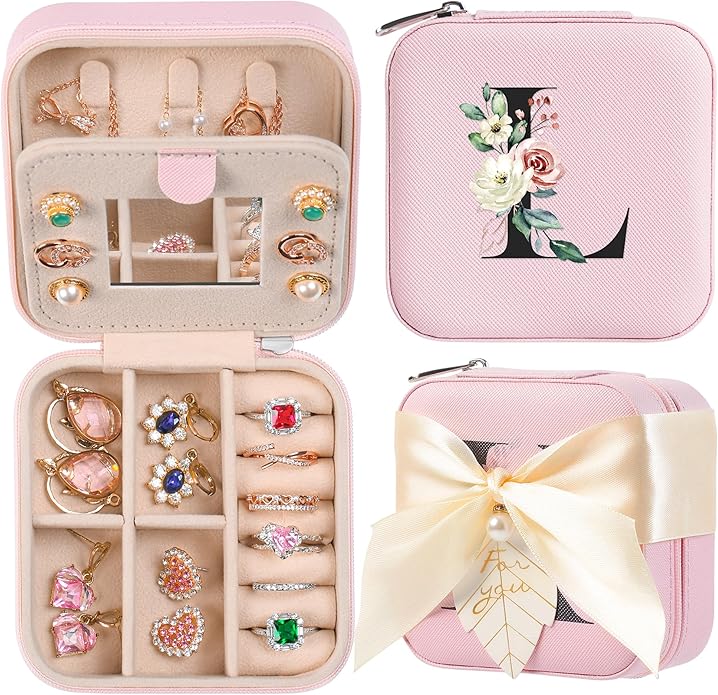 AYGXU Travel Jewelry Box for Women and Girls - Small Case With Initial A-Z - Teacher Gifts-CubbioJoy