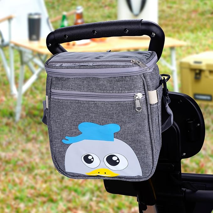 Baby Stroller Organizer Bag，Small Diaper Bag - Universal Stroller Organizer With Insulated Cup Holder,Pocket With Baby Wipes Dispenser，Adjustable Shoulder Strap(Deep Grey)-CubbioJoy