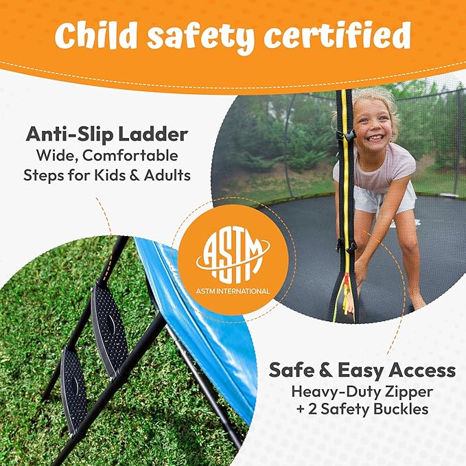 JUMPZYLLA Trampoline Outdoor 8FT 10FT 12FT 14FT 15FT 16FT with Enclosure and Ladder, ASTM Approved Recreational Trampoline for Kids and Adults, Anti-Rust Coated Frame-CubbioJoy