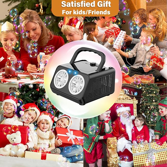 Bubble Machine Portable Bubble Machine for Kids with 2 Fans,Plug in or Battery Operated Bubble Blower,20000+ Bubbles Per Minute Bubbles for Outdoor Wedding Birthday Halloween-CubbioJoy