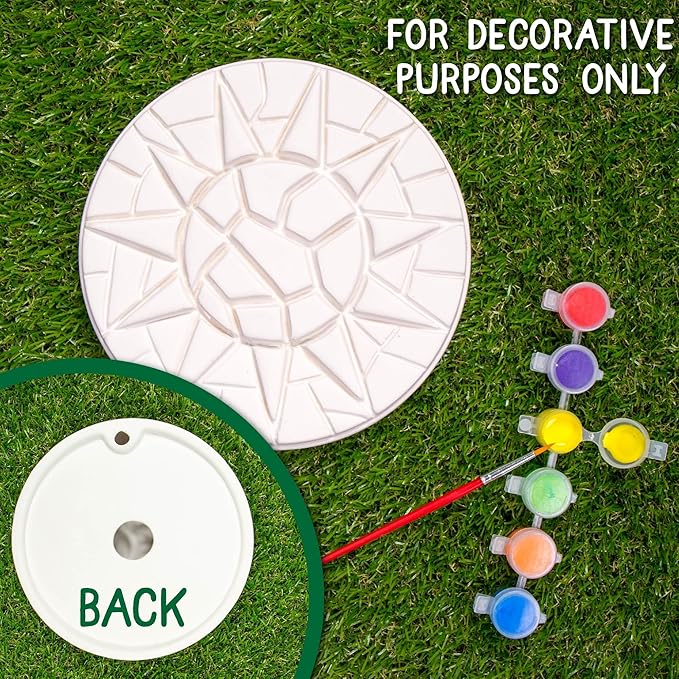 Creative Roots Mosaic Sun Stepping Stone Kit, Includes 7-Inch Ceramic Stepping Stone & 6 Vibrant Paints, DIY Garden Stone for Kids Ages 6+-CubbioJoy