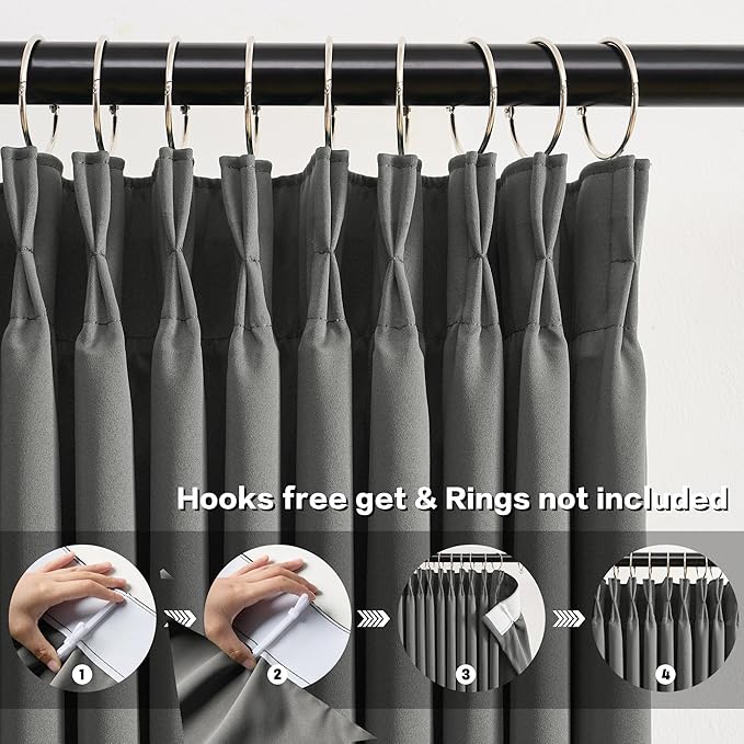 KEQIAOSUOCAI Grey Blackout 90 Inch Curtains 2 Panels,Energy Saving Sound Dampening Light Blinds Window Treatments for Living Room/Dining Room/Bedroom(40 Wide Each Panel) 40 x 90,Pinch Pleated-CubbioJoy