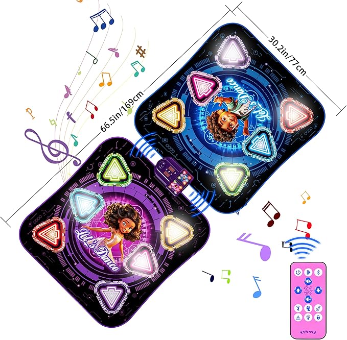 Dance Mat, 2025 Light Up 2-Player Opposing Dance Pad with Single & Double Player Modes, 12-Button Kids Music Toys with Bluetooth, Birthday for 3-12 Year Old Boys Girls-CubbioJoy