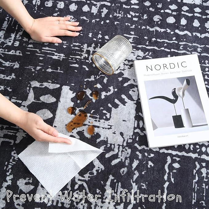 Area Rugs 8x10 Rug for Living Room Clearance Washable Boho Area Rug Non Slip Moroccan Vintage Low Pile Large Rug for Living Room, Bedroom, Farmhouse, Dining Room, Kids Playroom(Black)-CubbioJoy