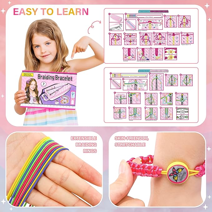 Dpai Friendship Bracelet Making Kit for Girls,DIY Arts and Crafts Toys,Jewelry String Maker Kit,The Best Birthday Gifts Ideas for Girls 6 7 8 9 10 11 12+ Years Old（Pink）-CubbioJoy