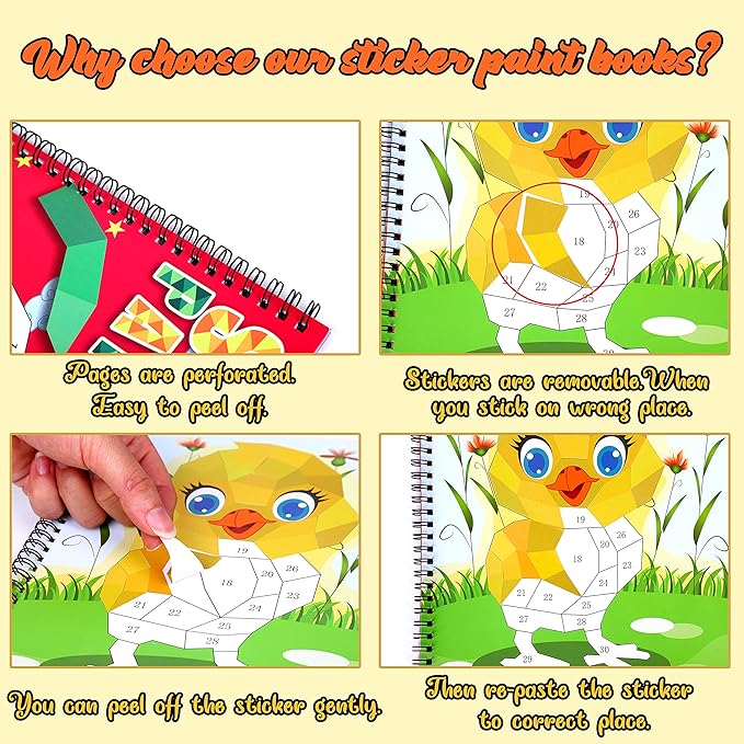 4PCS Crafts for Kids Ages 4-8 Sticker Books - Includes Dinosaur Llama Turtle and More Animal Designs Gift Party Create 40 Pictures-CubbioJoy