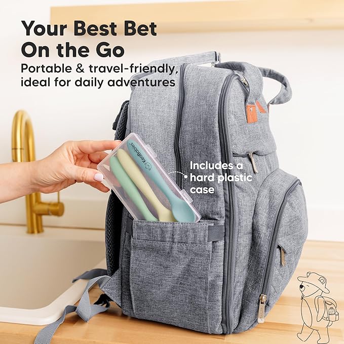 KeaBabies Silicone Baby Spoons, Self Feeding 6-12 months - 3-Pack Baby Weaning Eating Utensils,Toddler First Food Training Spoon,Infant,Kids Feeding Supplies Essential Set,Dishwasher-safe (Pastel Sky)-CubbioJoy