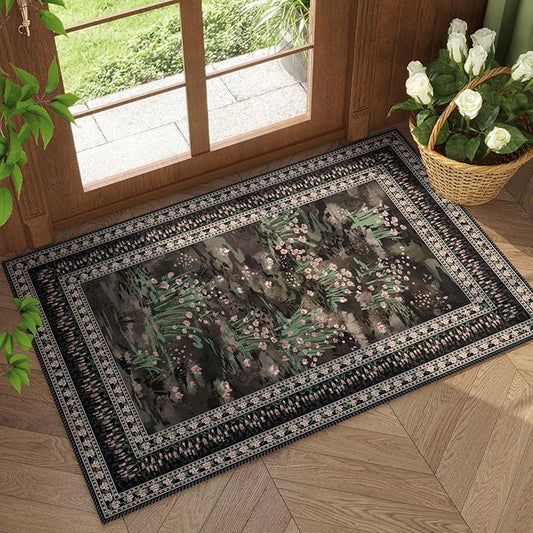 2x3 Rug Abstract Vintage Indoor Door Mat Machine Washable Small Area Rug Non-Slip Low Pile Throw Rugs for Entryway Kitchen Front Door Indoor Entrance Entry Kids Room, Black-CubbioJoy