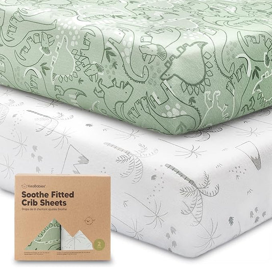 KeaBabies 2-Pack Organic Crib Sheets for Boys, Girls - 52x28 Fitted Crib Mattress Sheet Neutral, Breathable Jersey Cotton Cover for Baby Bed, Toddler Mattress, Soft & Cute Prints (DinoDood)-CubbioJoy