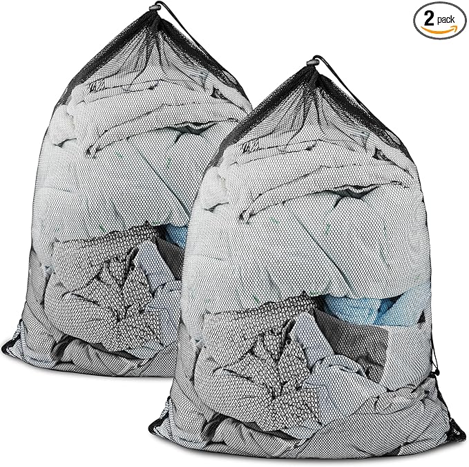 2 Pack Mesh Laundry Bags, Large Travel Laundry Washing Bags for Dirty Clothes Storage, 24" X 36" Washable Heavy Duty Laundry Net Bag With Drawstring for College Dorm, Hamper, Room, Laundromat (Black)-CubbioJoy