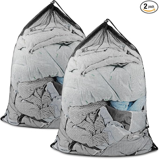 2 Pack Mesh Laundry Bags, Large Travel Laundry Washing Bags for Dirty Clothes Storage, 24" X 36" Washable Heavy Duty Laundry Net Bag With Drawstring for College Dorm, Hamper, Room, Laundromat (Black)-CubbioJoy