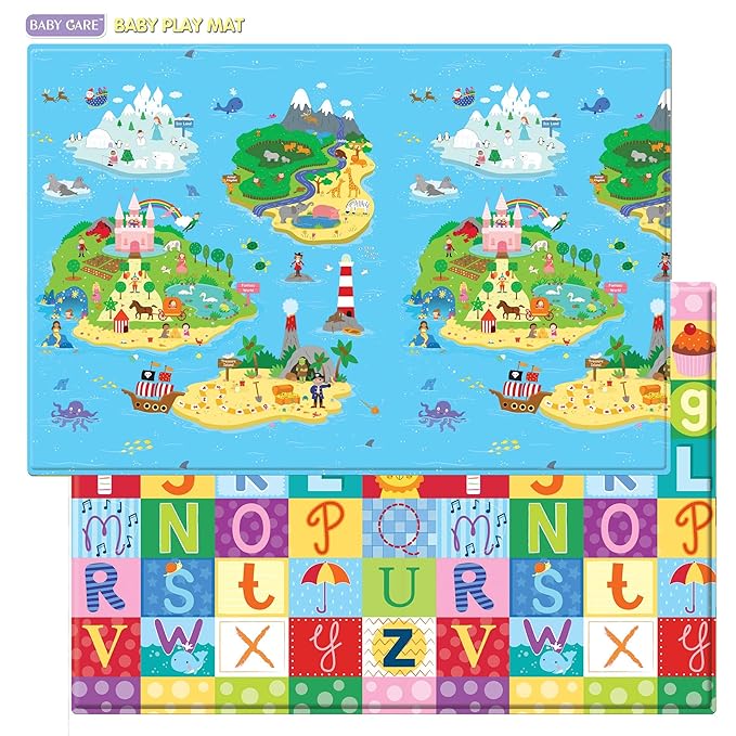 Baby Care Play Mat (Large, Playful - Magical Island) 82'' x 55'' Original One-Piece Reversible Rollable Waterproof Play Mat for Infants, Babies, Toddler, and Kids-CubbioJoy