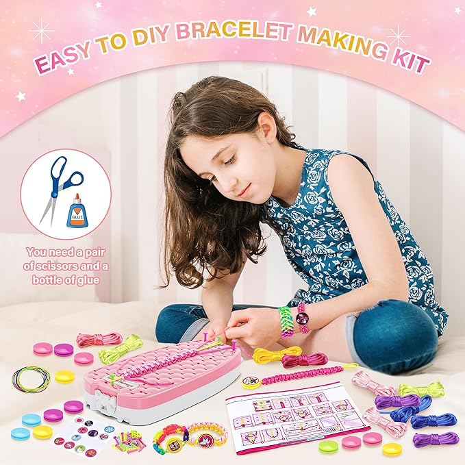Dpai Friendship Bracelet Making Kit for Girls,DIY Arts and Crafts Toys,Jewelry String Maker Kit,The Best Birthday Gifts Ideas for Girls 6 7 8 9 10 11 12+ Years Old（Pink）-CubbioJoy