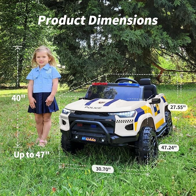 12V 7Ah Electric Police Car Ride on Toy for Big Kids, 2 Seater Kids Ride on Car SUV w/Remote Control, Bluetooth - White-CubbioJoy
