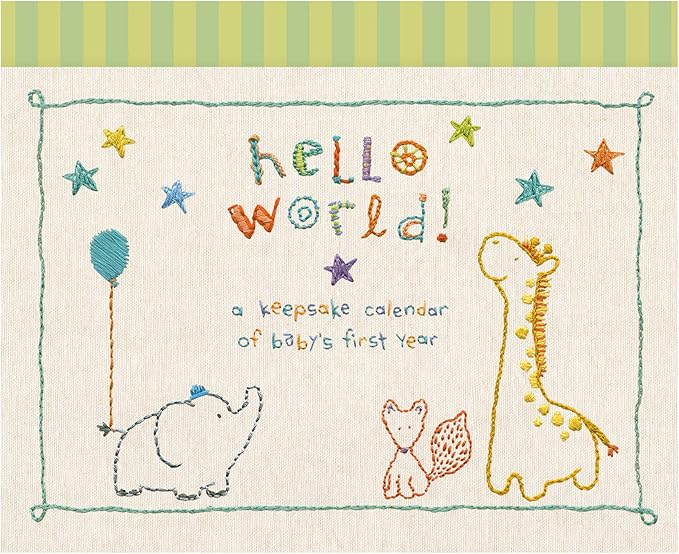 C.R. Gibson Animals 'Hello World' Baby Calendar Baby First Year Tracker, 11'' W x 18'' H-CubbioJoy