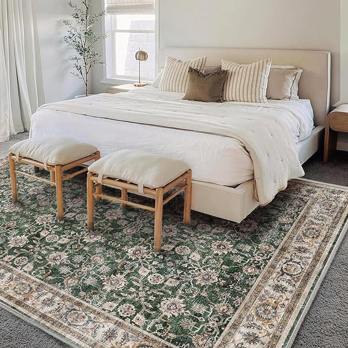 Area Rug 6'x9' Washable Vintage Traditional Floor Cover Thin Retro Kitchen Indoor Distressed Non Slip Carpet for Living Room Bedroom Dining Room-CubbioJoy