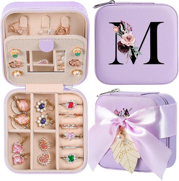 AYGXU Travel Jewelry Box for Women and Girls - Small Case With Initial A-Z - Teacher Gifts-CubbioJoy