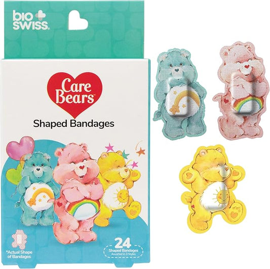 BioSwiss Care Bears Bandages, Classic Care Bear Shaped Self Adhesive Bandage, Latex Free Sterile Wound Care, Fun First Aid Kit Supplies for Kids, 24 Count-CubbioJoy
