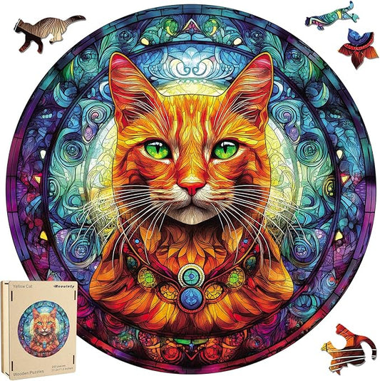Cool Wooden Puzzle for Adults 500 Piece, Yellow Cat Wooden Jigsaw Puzzles, Beautiful Wooden Puzzle with Box Birthday Gifts for Adults and Kids Family Game(16.5 * 16.5in)-CubbioJoy
