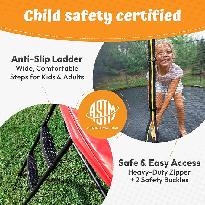 JUMPZYLLA Trampoline Outdoor 8FT 10FT 12FT 14FT 15FT 16FT with Enclosure and Ladder, ASTM Approved Recreational Trampoline for Kids and Adults, Anti-Rust Coated Frame-CubbioJoy
