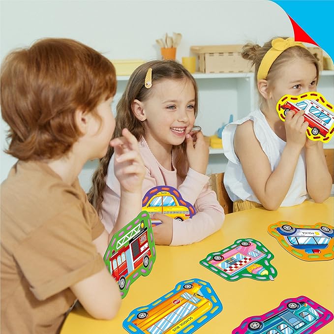 9 Pieces Kids Lacing Cards, Double Sided Sewing Cards in 9 Vehicle Cards with 9 Colorful Laces, Imagination Development Lacing Toys Games for Children Educational and Learning Activity-CubbioJoy
