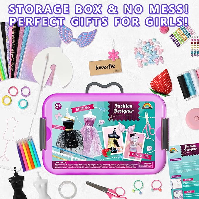 900+ Fashion Designer Kits for Girls with Mannequins-Kids Sewing Kits，Girls Fashion Design Gift，Arts and Crafts Kit，Girl Craft Activities Age 6 7 8 9 10 11 12-CubbioJoy