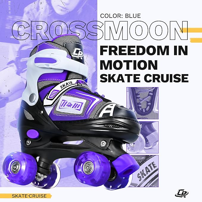 Adjustable Quad Skates for Kids, Teens, and Adults – Light-Up Wheels – Comfortable Fit, Secure Closure, Indoor and Outdoor Roller Skates for Boys and Girls-CubbioJoy