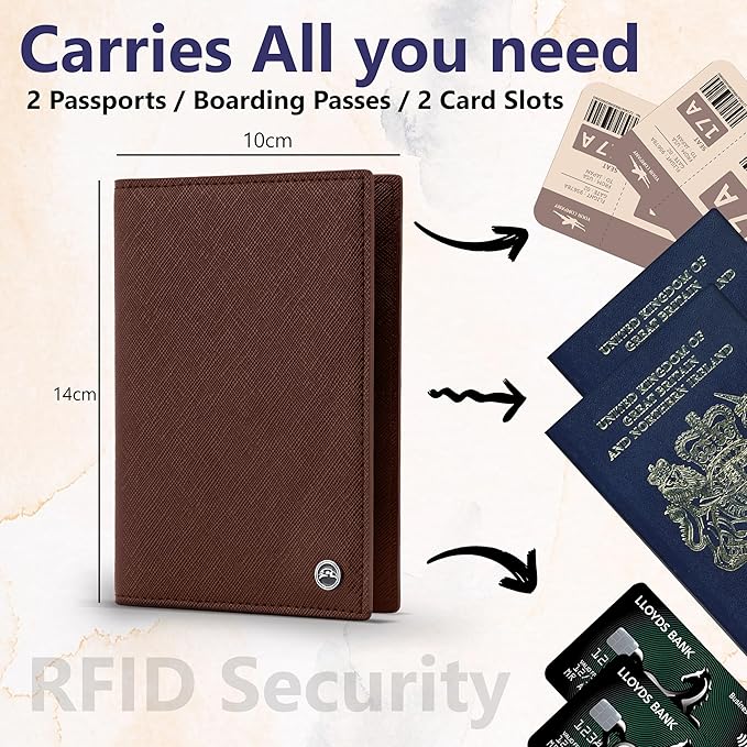 2 Passport Holder - Travel Essentials, RFID Blocking Wallet Credit Card Organiser, Plain Accessories Slim Cover For Men & Women-CubbioJoy