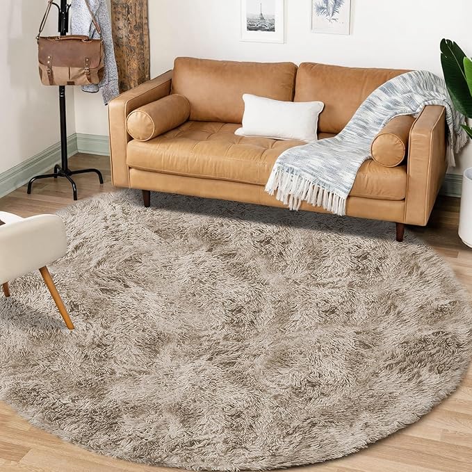 4FT Round Rug for Bedroom: Fluffy Shag Soft Washable Rugs Circle Small Fuzzy Plush Indoor Carpet for Living Room Nursery Playroom Dorm Kids Girls Boys Room (Camel, 4'x4')-CubbioJoy