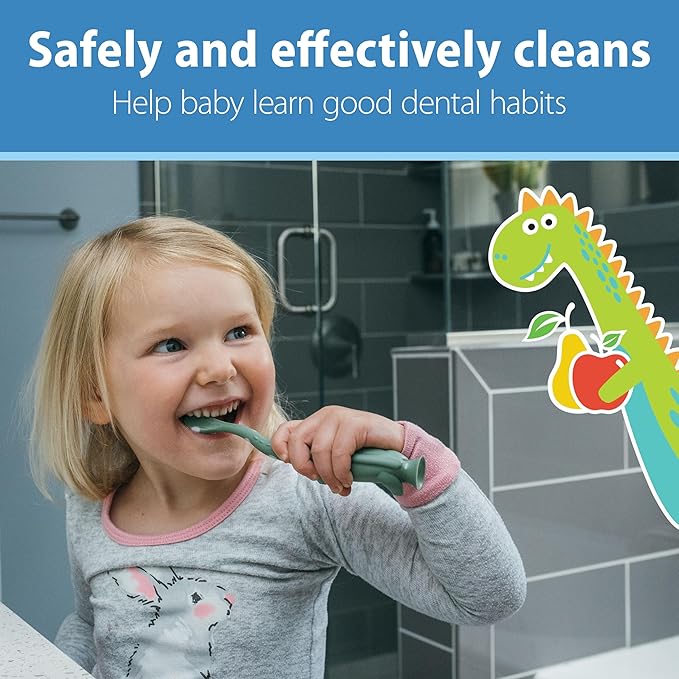 Dr. Brown's Infant-to-Toddler Training Toothbrush Set, Blue Elephant with Fluoride-Free Apple Pear Baby Toothpaste, 0-3 years-CubbioJoy