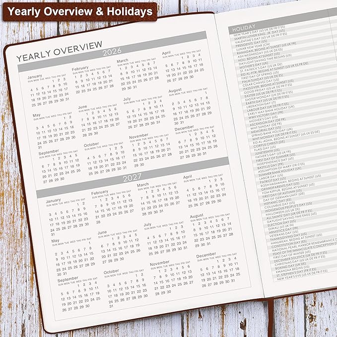 2026 Planner - JAN 2026 - DEC 2026, Planner 2026, Weekly and Monthly Planner, Leather Cover Calendar Planner with Thick Paper, Back Pocket with Notes Pages, Brown (8.5" x 11")-CubbioJoy