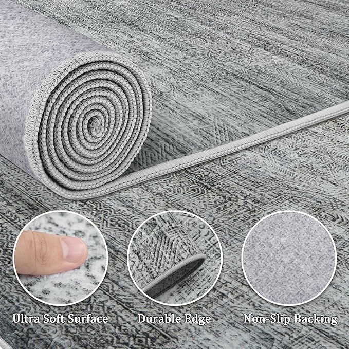 9x12 Area Rug Living Room Rugs - Washable Rug Large Modern Abstract Soft Thin Carpets Indoor Floor No Slip Vintage Carpet for Bedroom Under Dining Table Nursery Home Office Decor Gray Blue-CubbioJoy