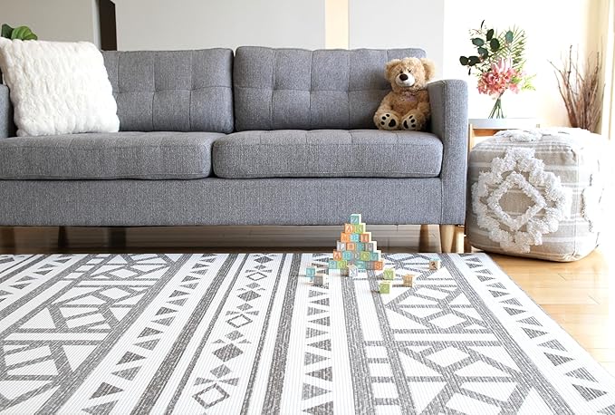 Cushmat Stylish Reversible Foam Play Mat (Large, Tropical Safari - Crystals Char) - Soft, Waterproof, Durable Play mat for Infants, Babies, Toddler, Kids & Grownup - 6.5ft x 4.5ft-CubbioJoy