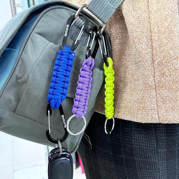BRAVESHINE Paracord Keychain Carabiner Clip, D Ring Lanyard Hanger Stroller Hook for Water Bottle, Key, Backpacks, Men, Women-CubbioJoy