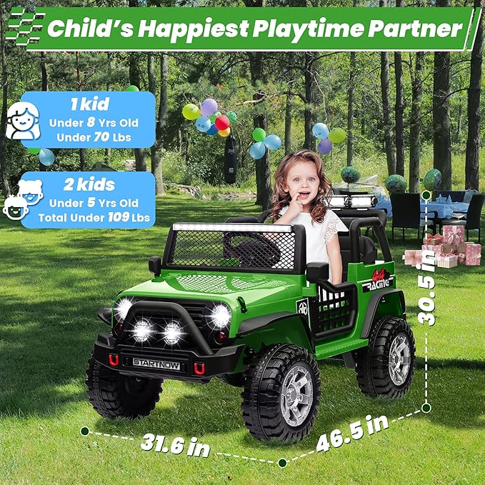 24V 4WD Ride on Truck Car w/800W Motors, Gift Flower, Remote Control, 2 Seaters, Light Bar, 3 Speeds, Pop Music, Power Four Wheels, 24 Volt Ride on Toy Car for Big Kids, Green-CubbioJoy