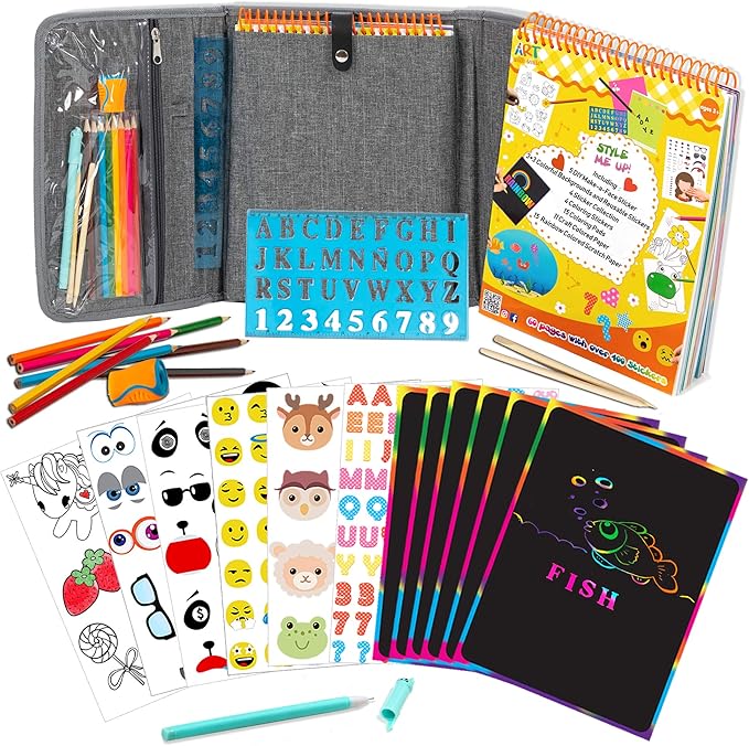 Activity Book for Girls and Boys - Premium Case Includes Large 60-page - 420 Stickers, Rainbow Scratch Papers, Reusable Stickers, Coloring Pencils, Numbers and Letters Stencil - Educational Toys Gift-CubbioJoy