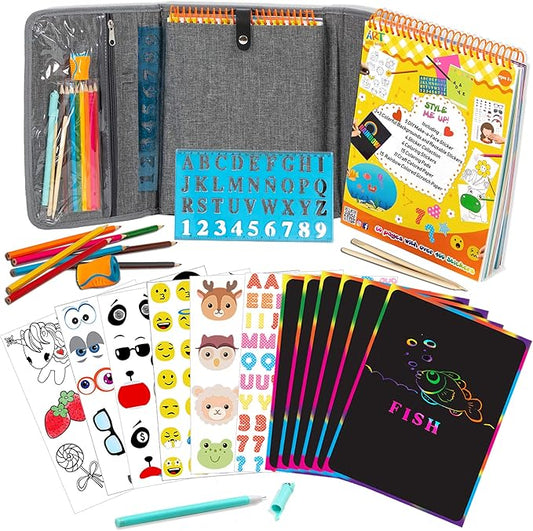 Activity Book for Girls and Boys - Premium Case Includes Large 60-page - 420 Stickers, Rainbow Scratch Papers, Reusable Stickers, Coloring Pencils, Numbers and Letters Stencil - Educational Toys Gift-CubbioJoy