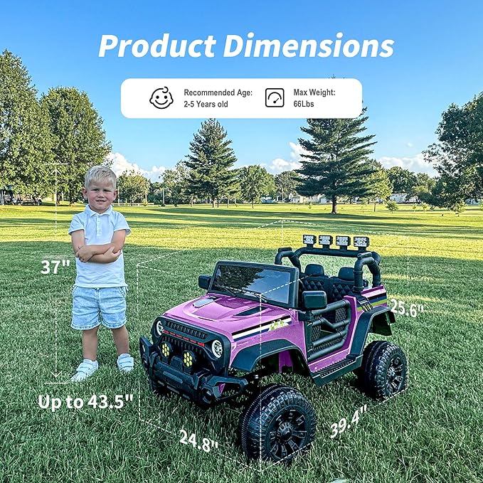 24V Kids Ride on Car, Kids Electric Vehicles Car Ride on Toy Truck for Toddlers w/Remote Control, 400W Motor - Purple-CubbioJoy
