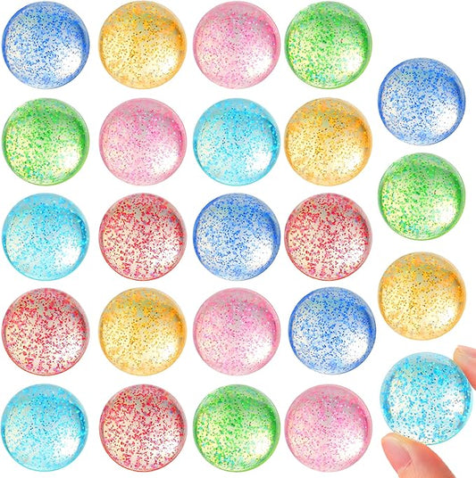 JOYIN 24 PCS Glitter Bouncy Balls, 6 Styles 32mm Assorted Bouncy Balls Bulk with Storage Bag, Bounce Toys for Kids Party Favors Birthdays Gifts Goodie Bags Stuffers Carnival Prizes-CubbioJoy