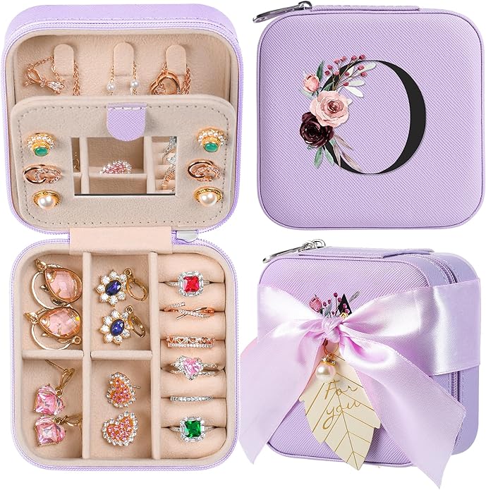 AYGXU Travel Jewelry Box for Women and Girls - Small Case With Initial A-Z - Teacher Gifts-CubbioJoy