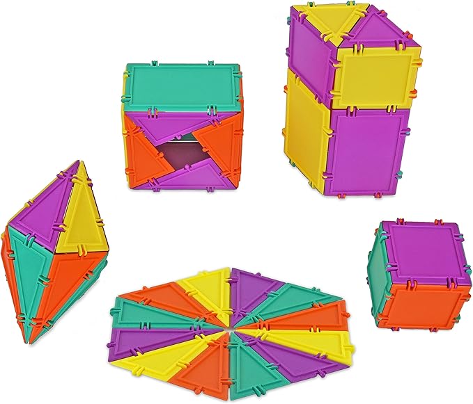 3D Building Set for Learning Math, Includes Many Online Activities,32-pc, Made in USA (Triangle/Rectangle/Square)-CubbioJoy