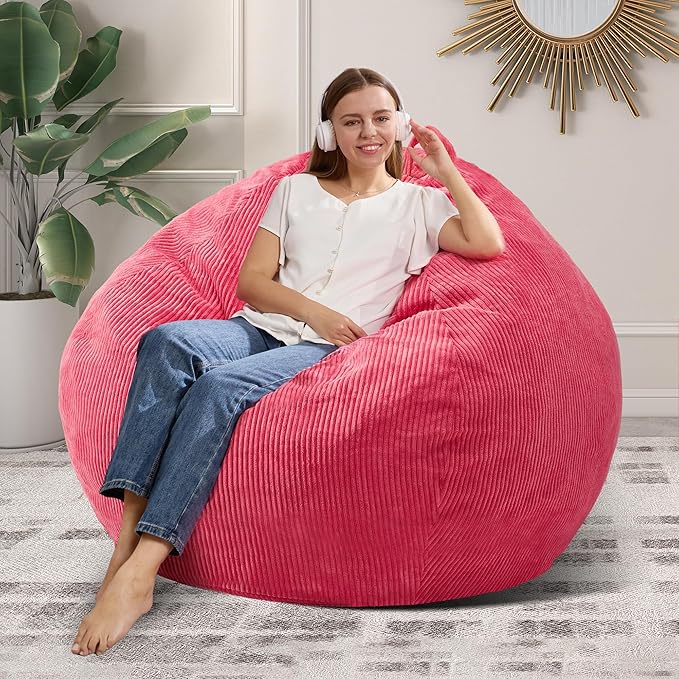 3.5FT Bean Bag Chairs Teardrop Bean Bag Chair for Adults Beanbag Chair with Memory Foam Filled Machine Washable Cover for Living Room, Bedroom (Large,Pink)-CubbioJoy