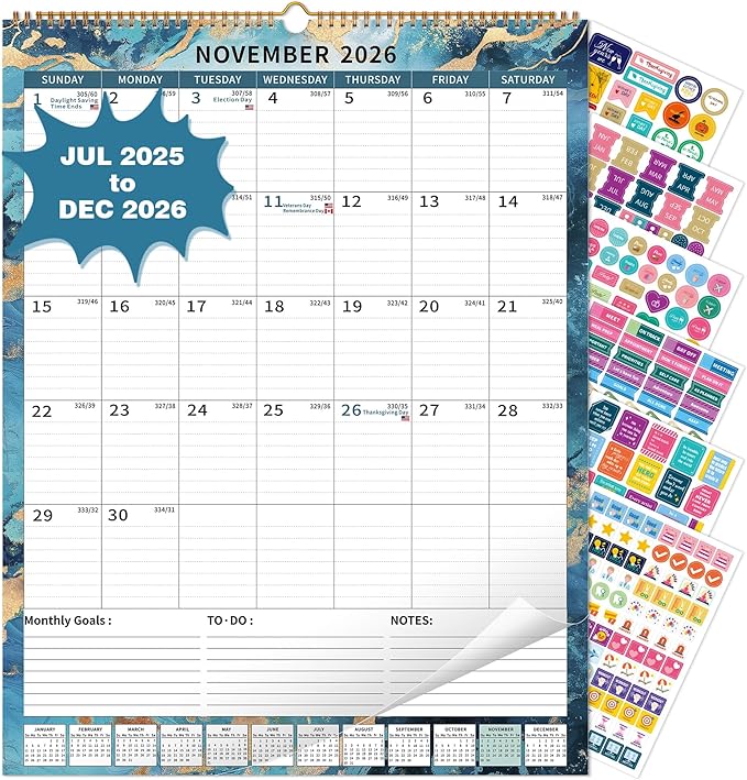 2025 Calendar, Wall Calendar 2025-2026 (17"x22") with Lines, Monthly Calendar from Jul 2025 to Dec 2026, 18 Month Vertical Large Monthly Family Calendar 2026 for Wall, Calendario 2026-CubbioJoy