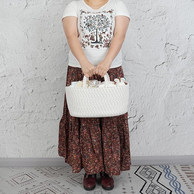 Diaper Caddy Organizer Cotton Rope Baby Basket Nursery Storage and Portable Tote Bag for Car Ideal Baby Shower Gifts and Registry Must-Have for Newborn Essentials striped-CubbioJoy