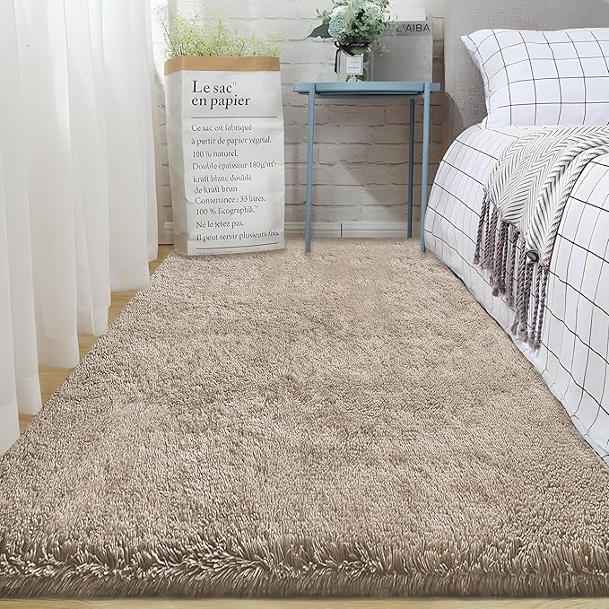 2x6 Runner Rug for Bedroom: Fluffy Shag Soft Washable Rugs Small Fuzzy Plush Indoor Carpet for Hallway Bedside Dorm Kids Girls Boys Room (Camel, 2'x6')-CubbioJoy