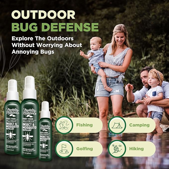 Deet-free Insect & Mosquito Repellent Travel Pack (2, 4, 8oz) – Nice Smelling Insect Repellent with Lemongrass Oil Safe for Pets and Kids – Bug Spray for Mosquitoes, Gnats, Black Flies, and No-see-ums-CubbioJoy