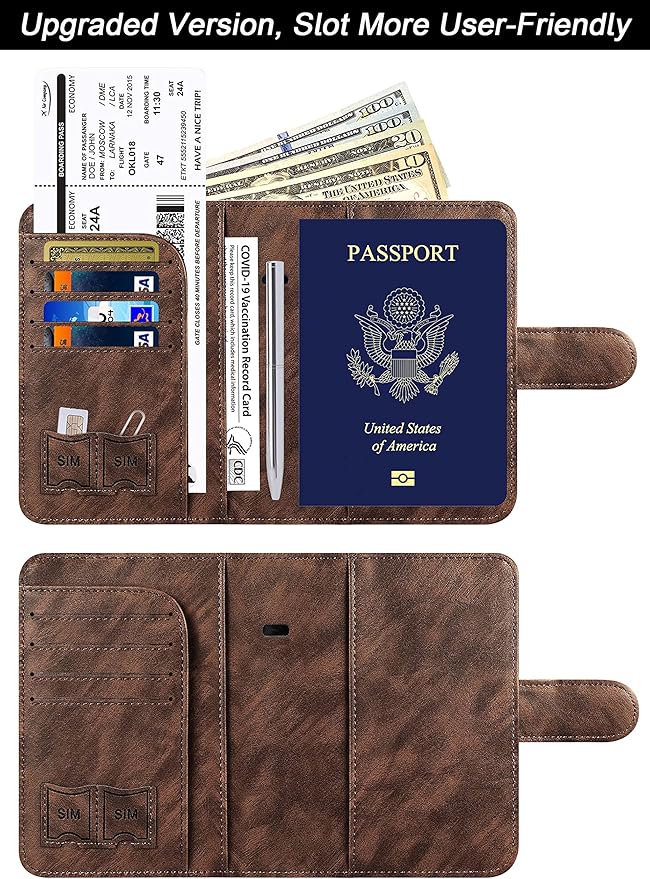 Airtag Passport Holder Cover Wallet Travel Essentials Leather Rfid Blocking Case Vacation Luggage Must Haves Travel Accessories for Men Women (117#Coffee)-CubbioJoy