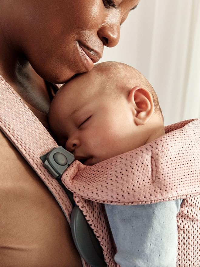 BabyBjörn Baby Carrier Mini, 3D Mesh, Dusty Pink | Newborn Carrier (7-25 lbs), Ergonomic, Easy-to-Use-CubbioJoy